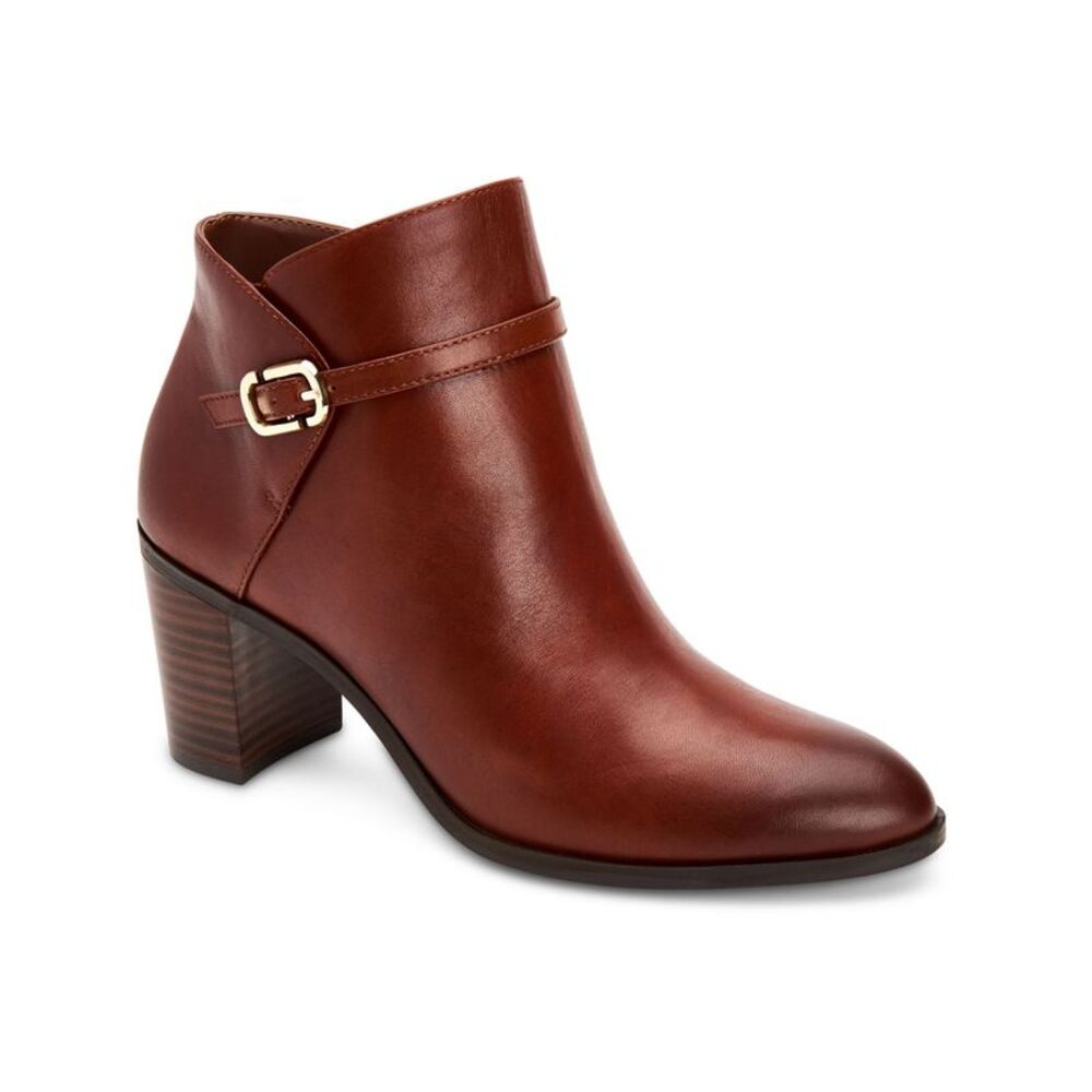 ALFANI Womens Brown Nadenne Almond Toe Block Heel Zip-Up Leather Booties 9.5 M